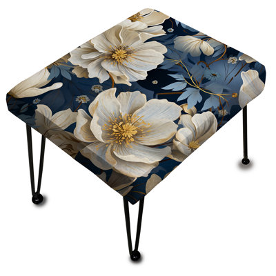 Beige And Blue Farmhouse Floral Pattern - Floral Rectangle Ottoman