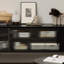 Meuble télé en bois massif de style minimaliste noir-106919897