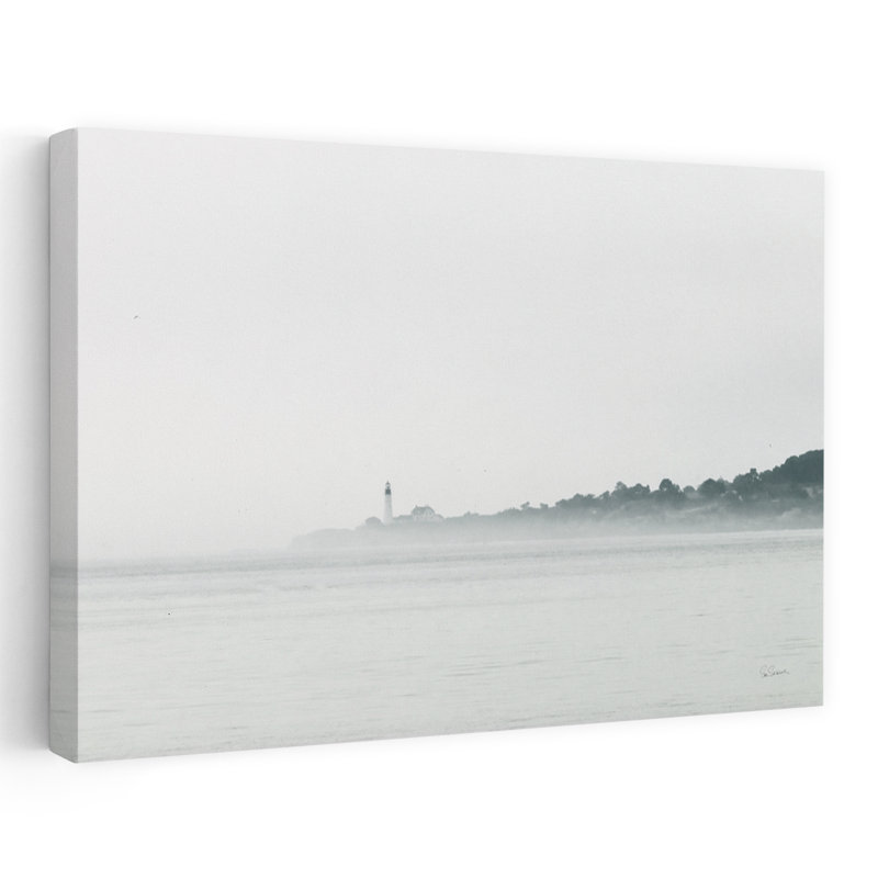 Phare brumeux côtier; Nautique noir noir et blanc gris bord de mer brumeux, H 36 po x l 24 po
