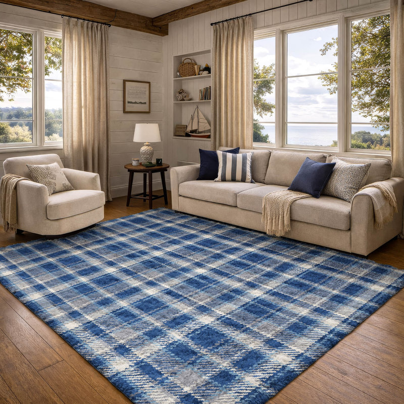 Tapis à carreaux de qualité supérieure lavable à la machine Dream Shag ADS563, Marine, 5 pi x 7 pi 6 po