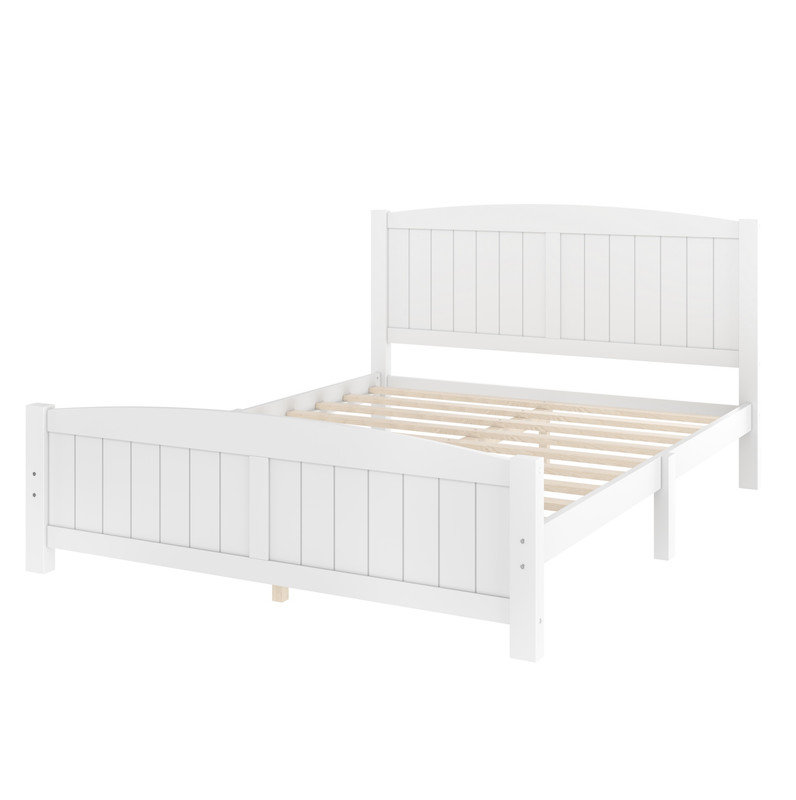Grand lit plateforme, lit plateforme en bois massif avec lattes de soutien et structure solide, aucun sommier requis, blanc