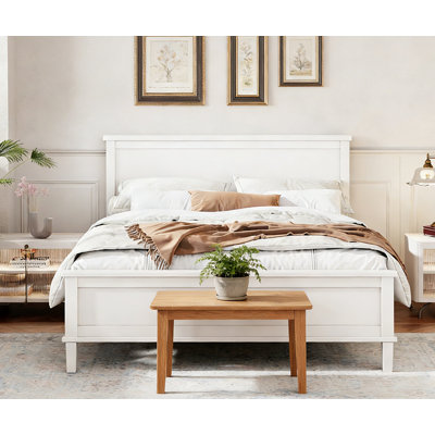 Wood Platform Bed with Headboard and Wood Slat Support