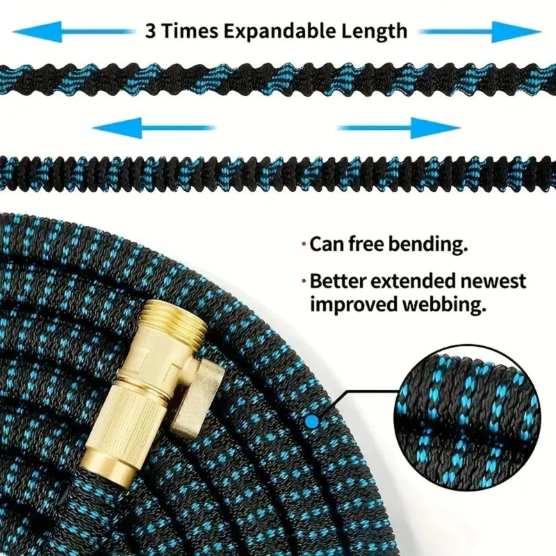 Enrouleur de tuyau de jardin extensible, 100', Noir / Bleu