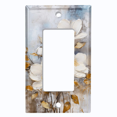 Metal Light Switch Plate Cover; US Standard Size 1 Gang GFI Rocker - Elegant White Flowers