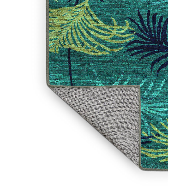 Tapis bleu / vert en chenille tissé à la machine Raimunda, Rectangle 7 pi x 9 pi