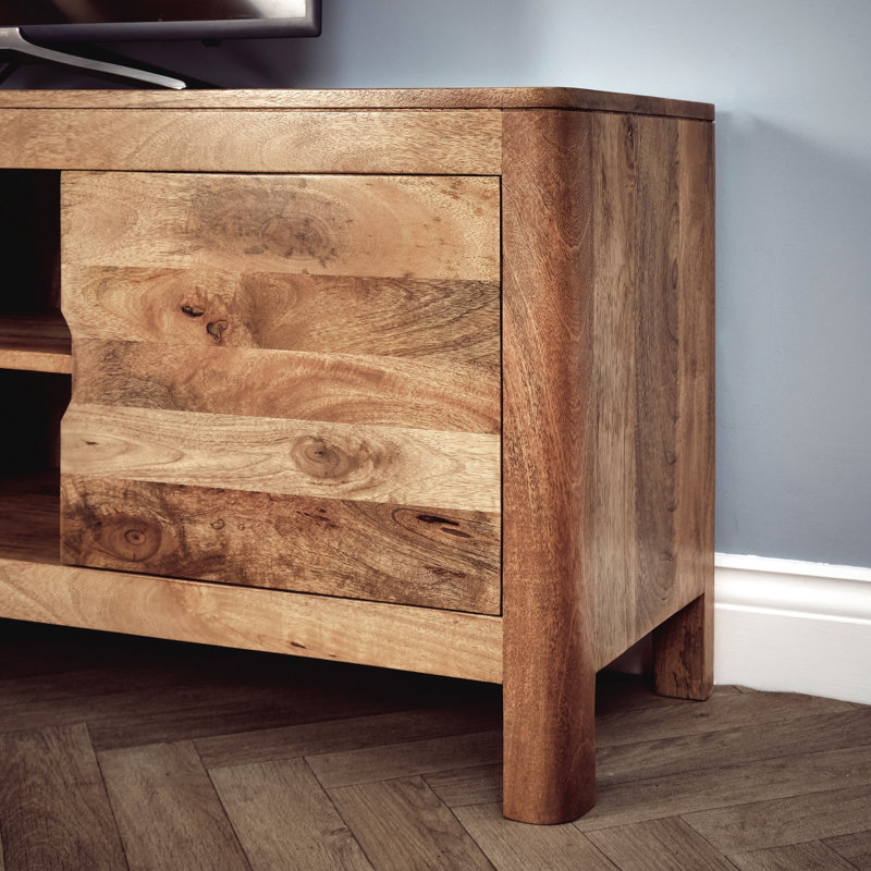 140Cm Solid Mango Wood TV Stand – Light Oak Finish Fully Assembled Media Console Cabinet, No Veneer Entertainment Unit With Storage Shelves & Drawers For Living Room, Modern Rustic TV Cabinet