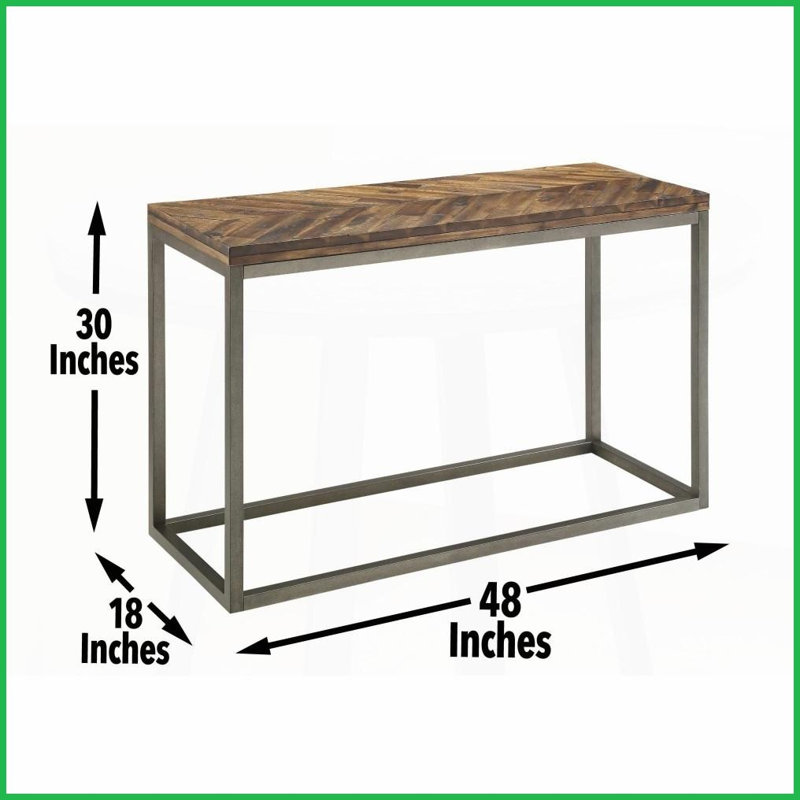 Table basse en acacia massif rustique par Lorenza - Dessus à chevrons vieillis Base en métal robuste