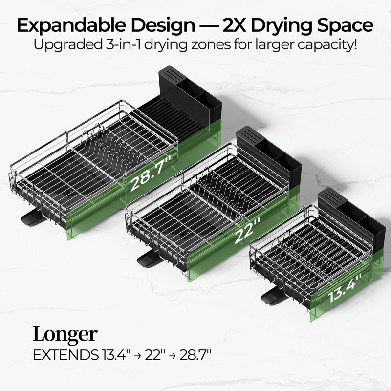 Large Dish Drying Rack, Expandable Dish Rack, Stainless Steel Anti-Rust Dish Rack for Kitchen Counter