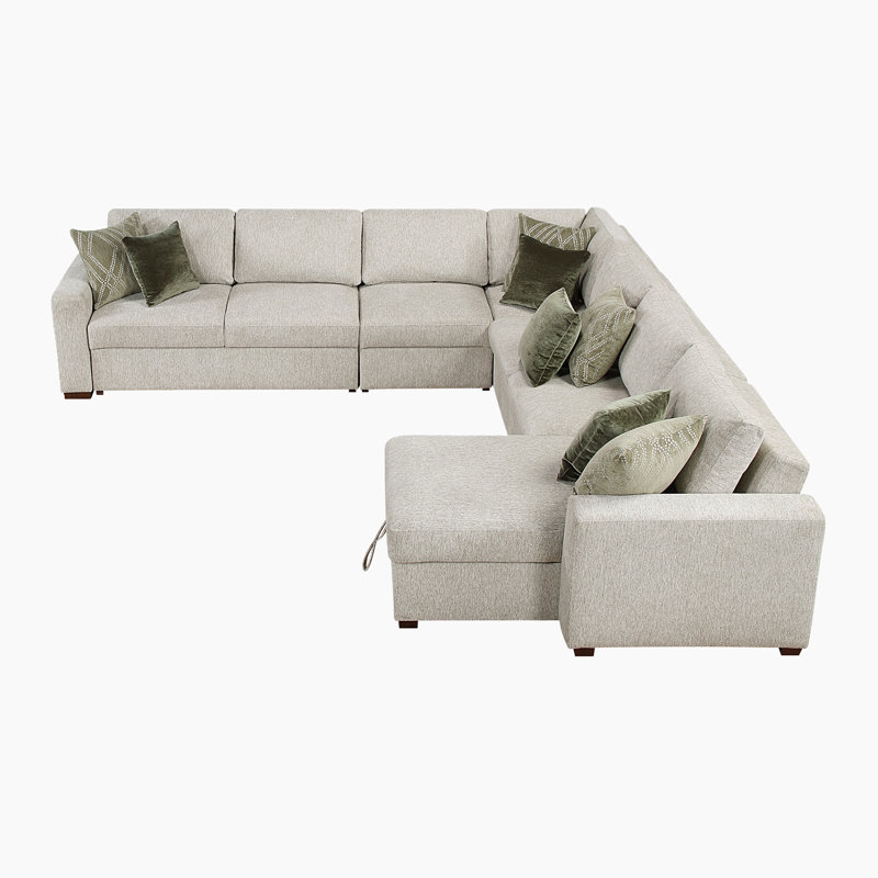  Canapé modulaire en microfibre en U de 140 po avec méridienne de rangement, dossier rabattable et 8 coussins.