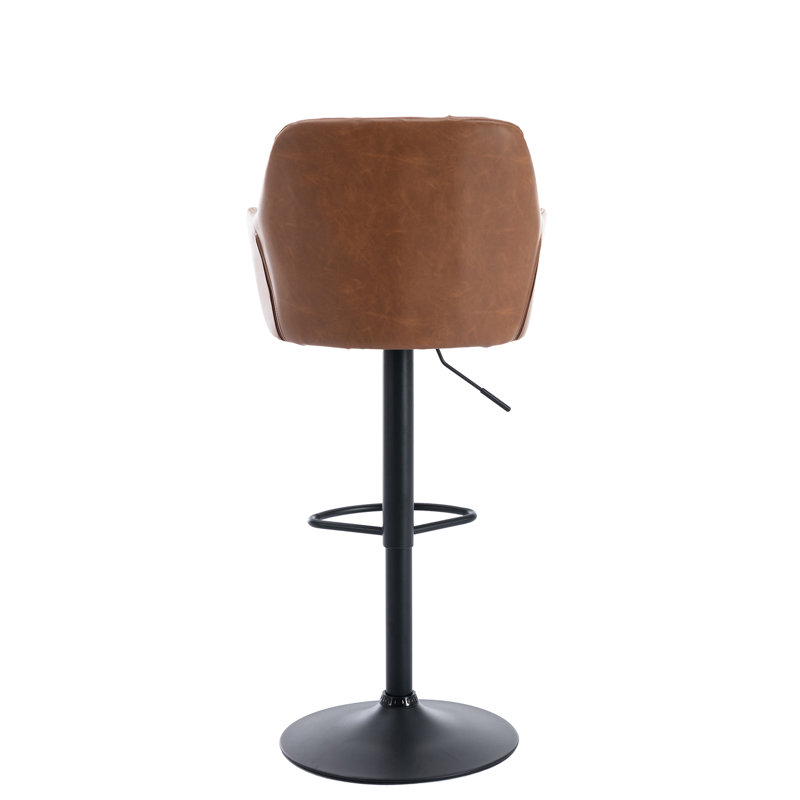 Gareth Swivel Adjustable Height Bar Stool, PU-Brown