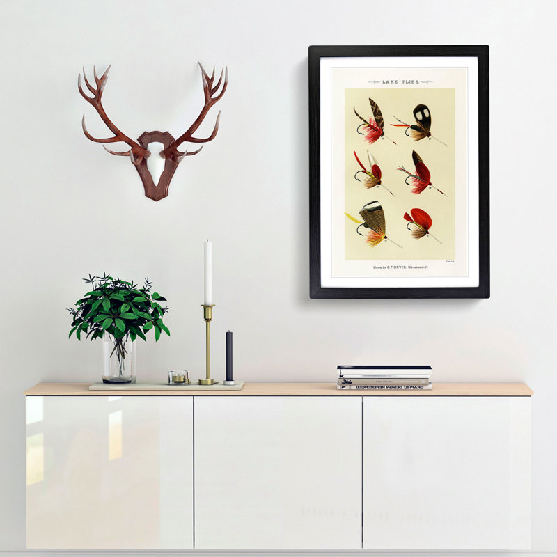 Lake Fishing Flies Version 5 by Mary Orvis Marbury - Picture Frame Painting Print, 60cm H x 40cm W x 2cm D, Black
