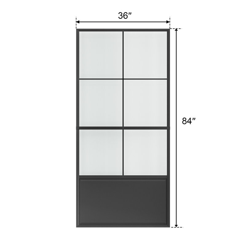 3/4 Lite Metal and Glass Double Barn Door with Installation Hardware Kit and Soft-close, Frosted Glass, 72" x 84"