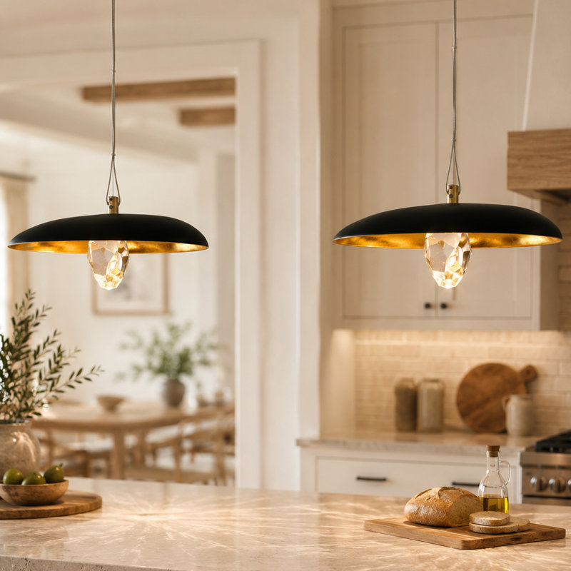 Luminaire suspendu en cristal 15 "à 1 lumière à intensité variable pour îlot de cuisine 15" (ensemble de 2)