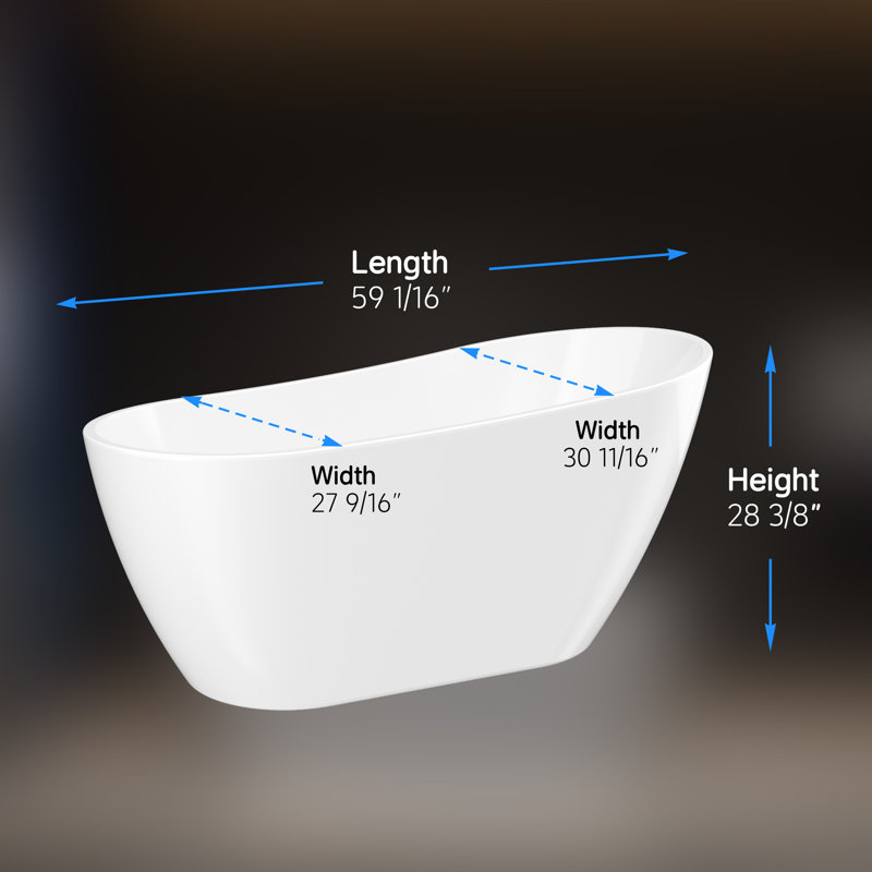 100% Acrylic Freestanding Bathtub, Soaking Tub with Heat Retention, Ergonomic BathTub for Bathroom, 28" H x 59" L x 30" W