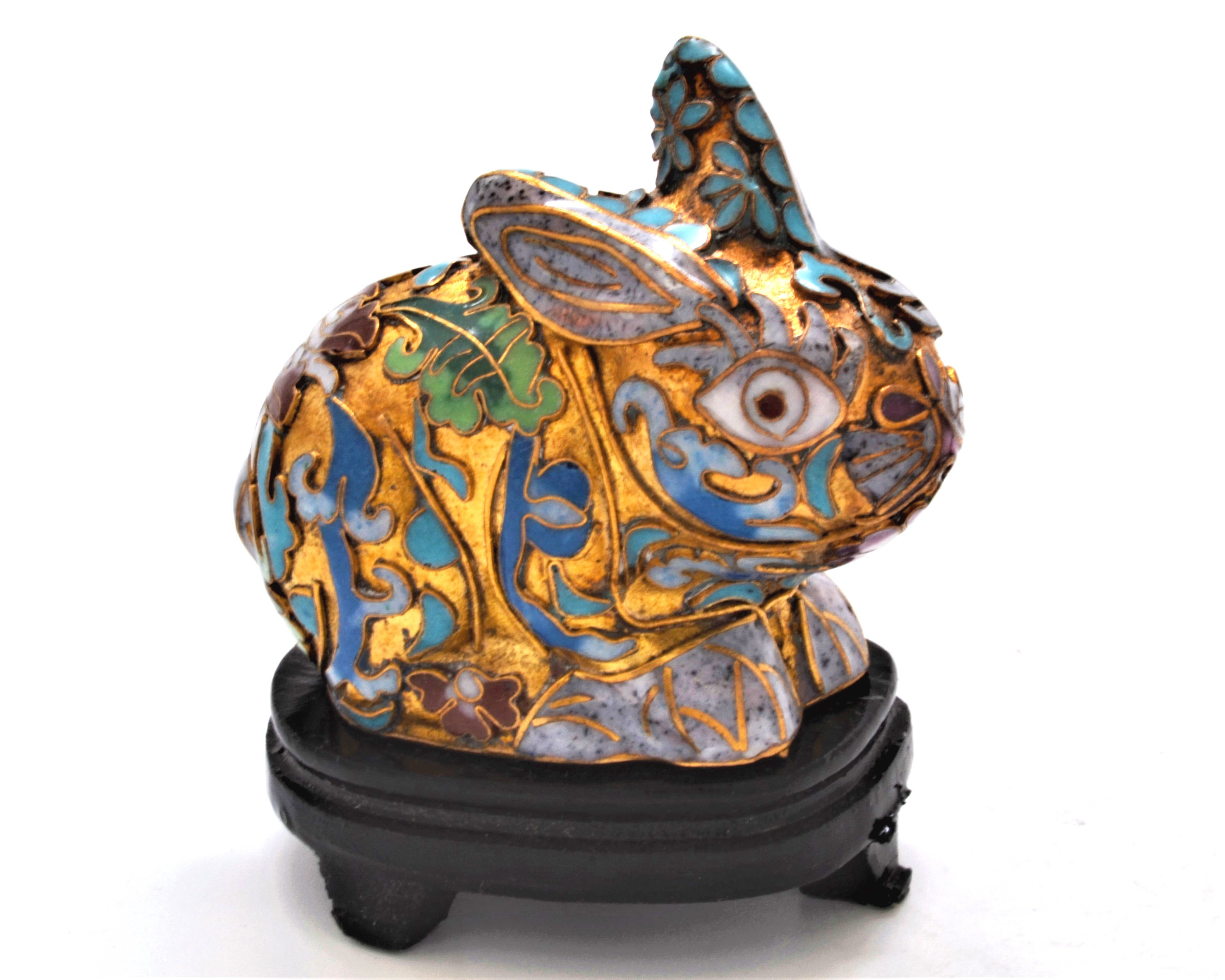 World Menagerie Adin Hand Made Cloisonne Rabbit with Wood Stand | Wayfair