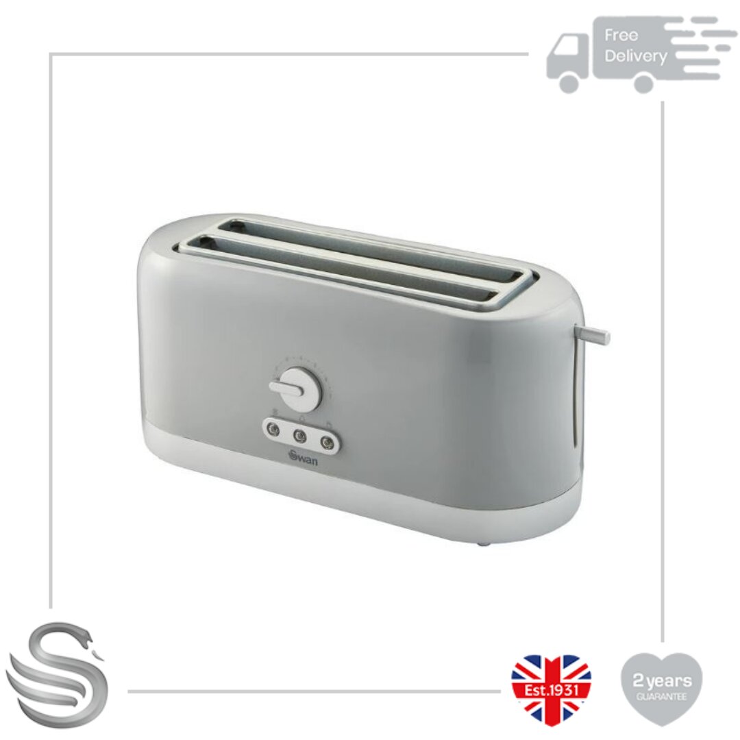 Swan 4 Slice Long Slot Toaster - Grey