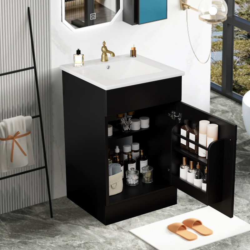 20" Bathroom Vanity Cabinet With Ceramic Sink, Black