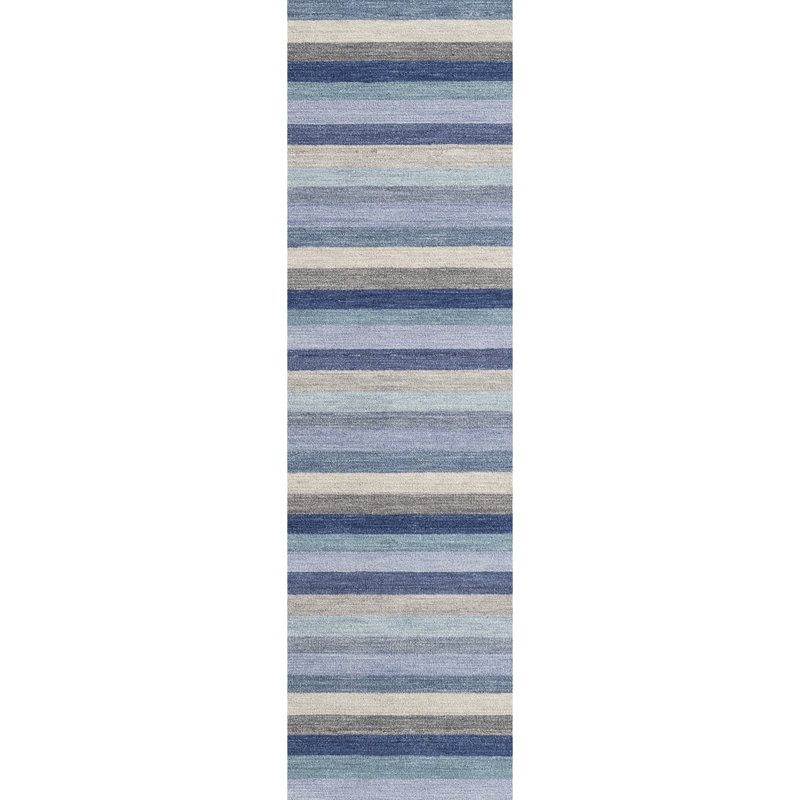 Jazzy Handmade Wool Blue/Indigo Rug, Runner 2'3" x 8'