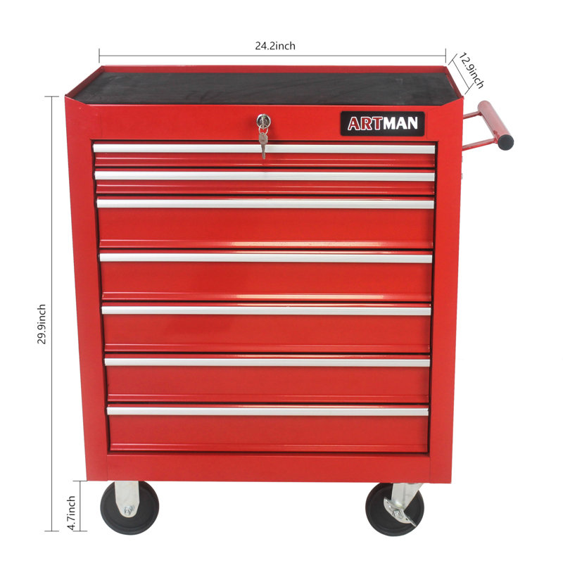 7 DRAWERS MULTIFUNCTIONAL TOOL CART WITH WHEELS, Red