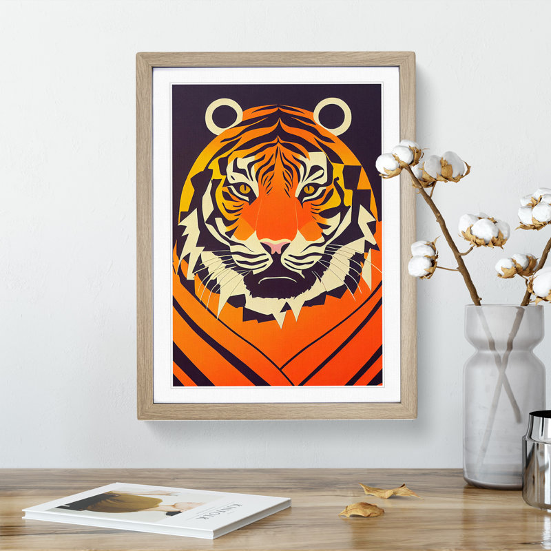 Tiger - Framed Print, 34cm H x 25cm W x 2cm D, Oak