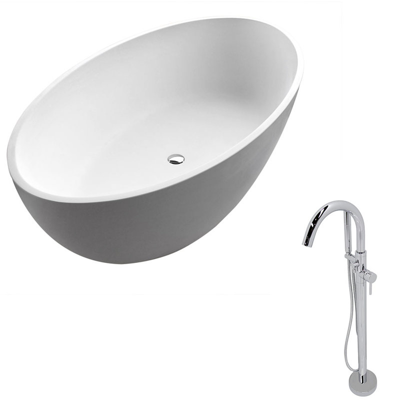 Cestino 66.5 " L x 36.4 " W Freestanding and Mounting / Installation Required Soaking Solid Surface Bathtub with Faucet