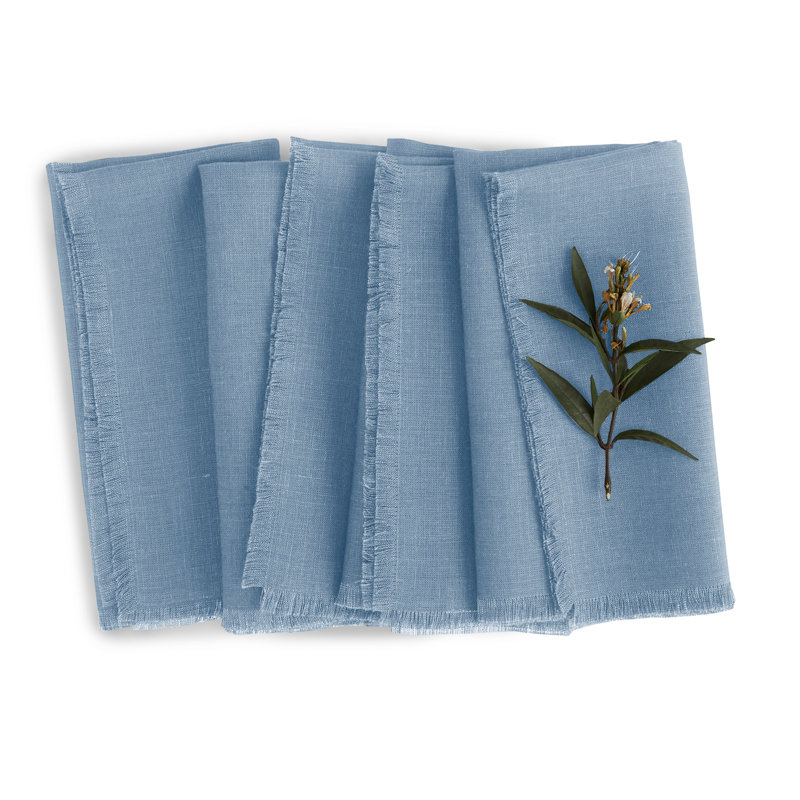 Fringe - 100% Pure Linen Dinner Napkins, Dusty Chambray Blue