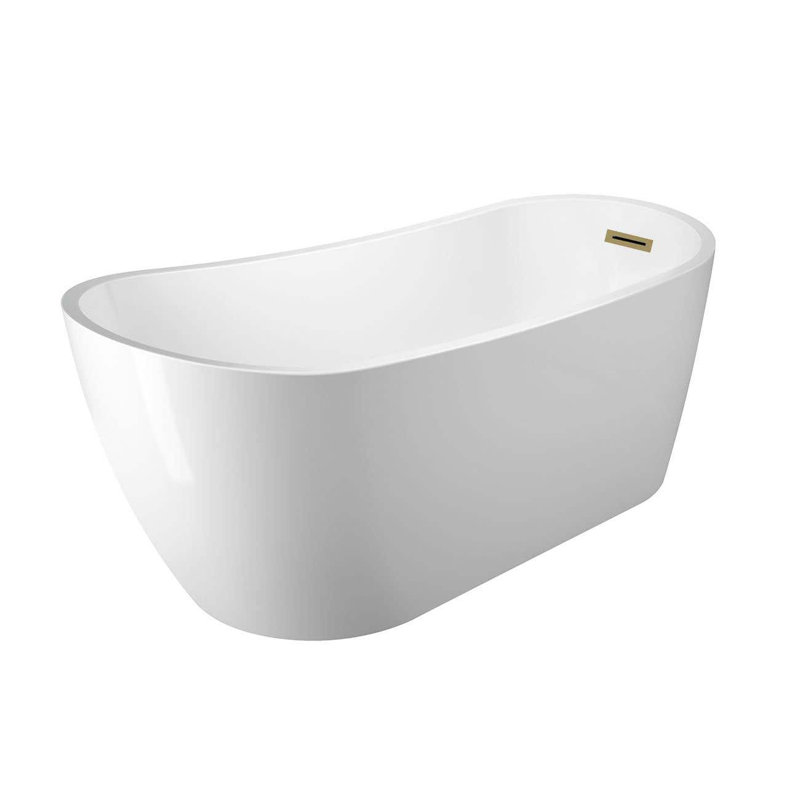 Julia 66'' x 28.37'' Soaking Acrylic Bathtub, White/Brushed Brass 