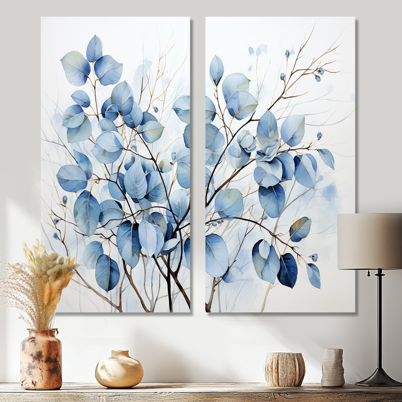 "Sureau", art traditionnel bleu sur toile, H 20 po x l 24 po, Toile tendue, Ne s’applique pas