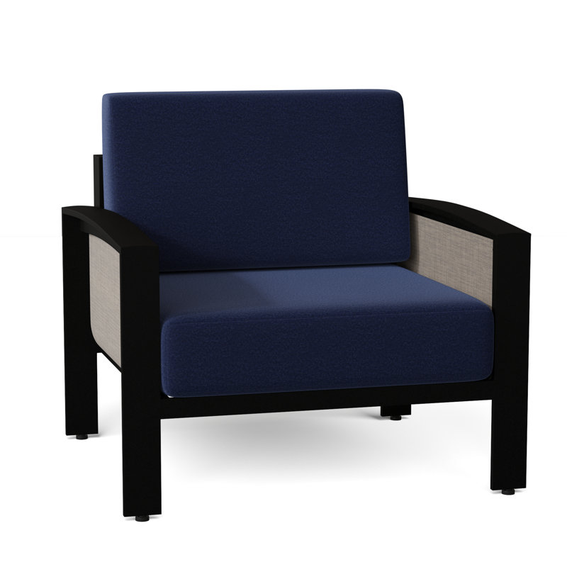 Metropolis Outdoor Lounge Chair, Canvas Heather Beige Sunbrella® Canvas, Augustine Gravel, Textured Black