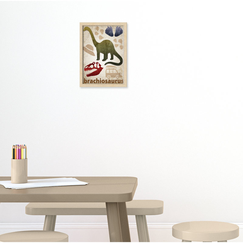 Dinosaurs-03' Wall Decal, 15" H x 11" W x 1.1875" D, Beige Box Framed