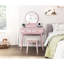 Commode de coiffeuse rose captivante avec miroir et tabouret - élément de chambre à coucher et pour unité de rangement fonctionnelle-635247269