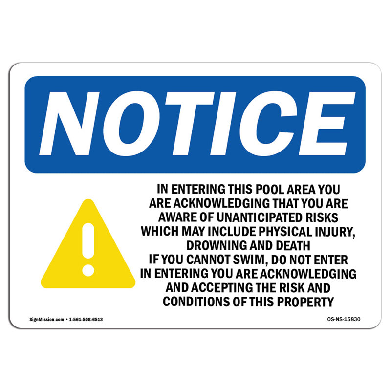 Notice In Entering This Pool Sign