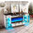 Large Farmhouse 70" TV Stand With 42" Fireplace, Led Lights, White-1568302813