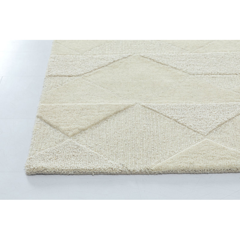 Wool Geometric Area Rug in Ivory