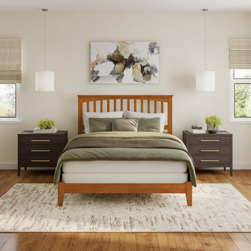 Abingt Solid Wood Foundation Bed , Queen, Light Toffee