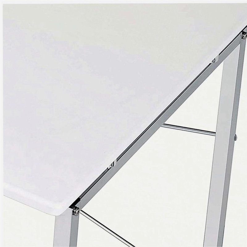 White and Chrome Writing Desk with Sled Base, White
