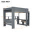 Lit mezzanine avec bureau Gaming, tablettes multi-rangements, DEL et station de charge, gris foncé-1809272727