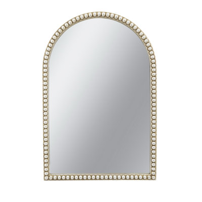 Miroir mural arqué couleur or champagne avec bordure perlée pour la décoration de la chambre et du salon