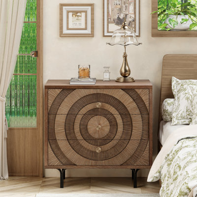 Irida Farmhouse Accent Wooden 3-Drawer Dresser With Circle Pattern And Radioactive Wood Lines by Ophelia & Co.