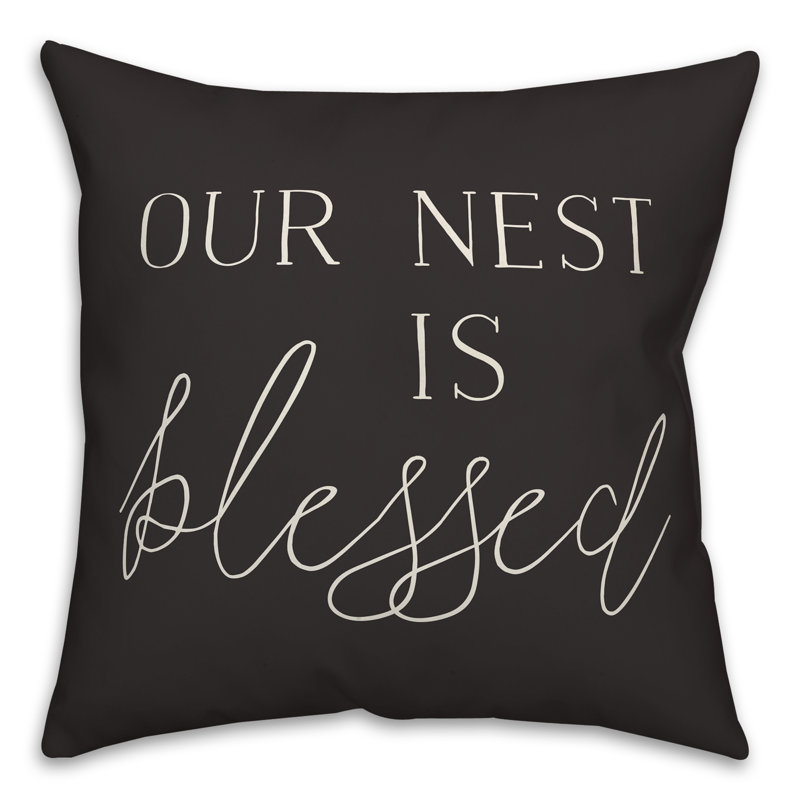 Housse de coussin carrée d’extérieur « Nest is Blessed »/insert, Noir