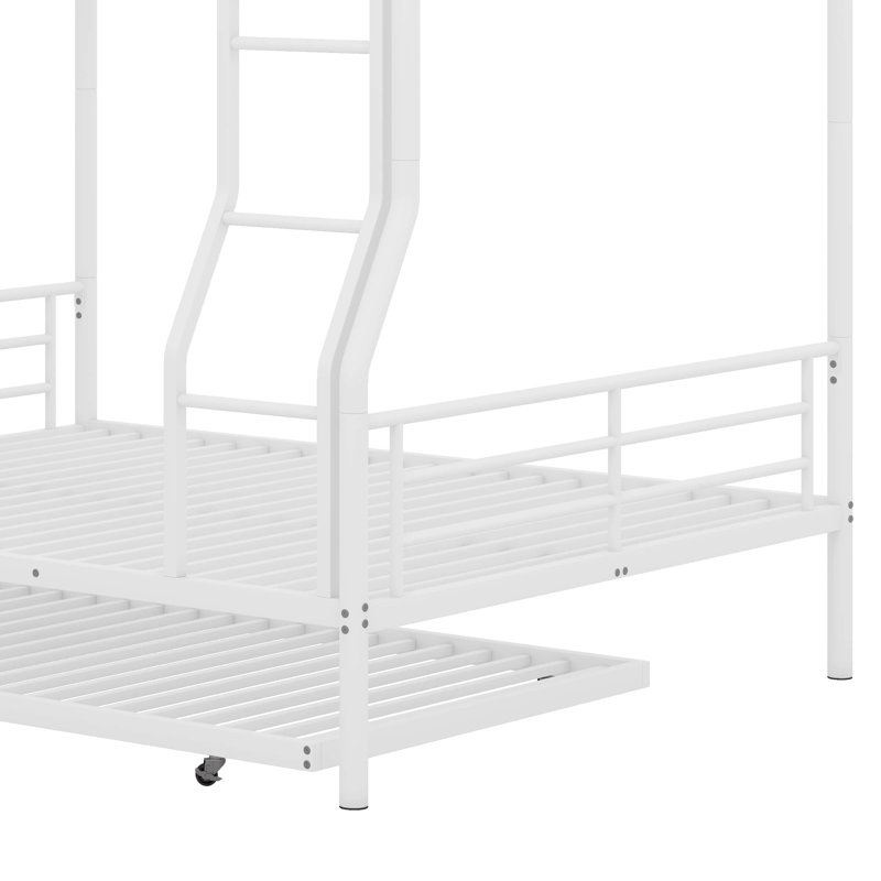 Aleighna Kids Full XL Over Queen Metal Bunk Bed with Trundle, White