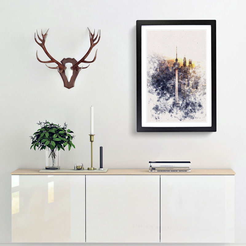 Menara Tower in Kuala Lumpur - Picture Frame Painting Print, 63cm H x 45cm W x 2cm D, Black Framed