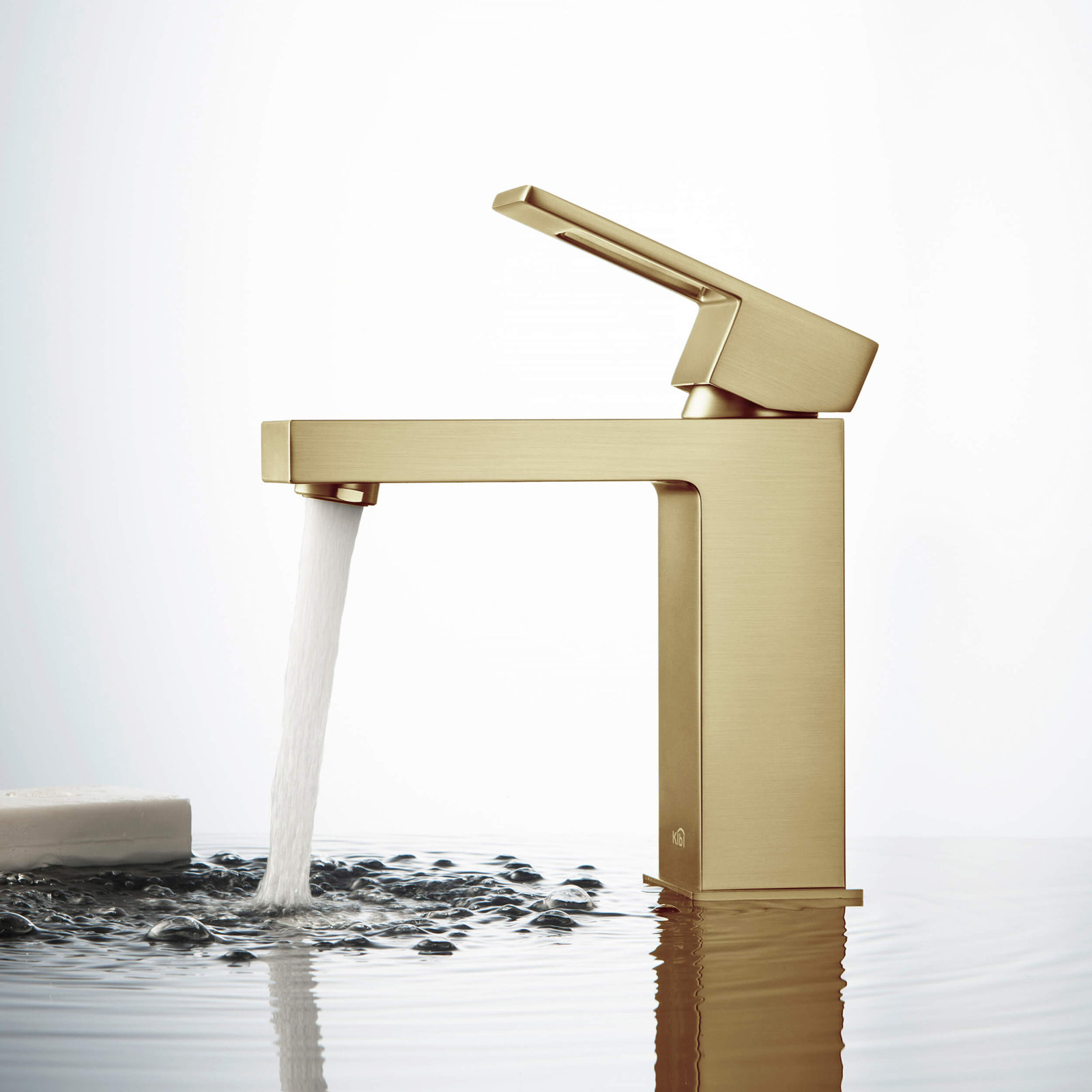 Cube Single-Hole Bathroom Faucet, Brushed Gold, Drain Assembly Included