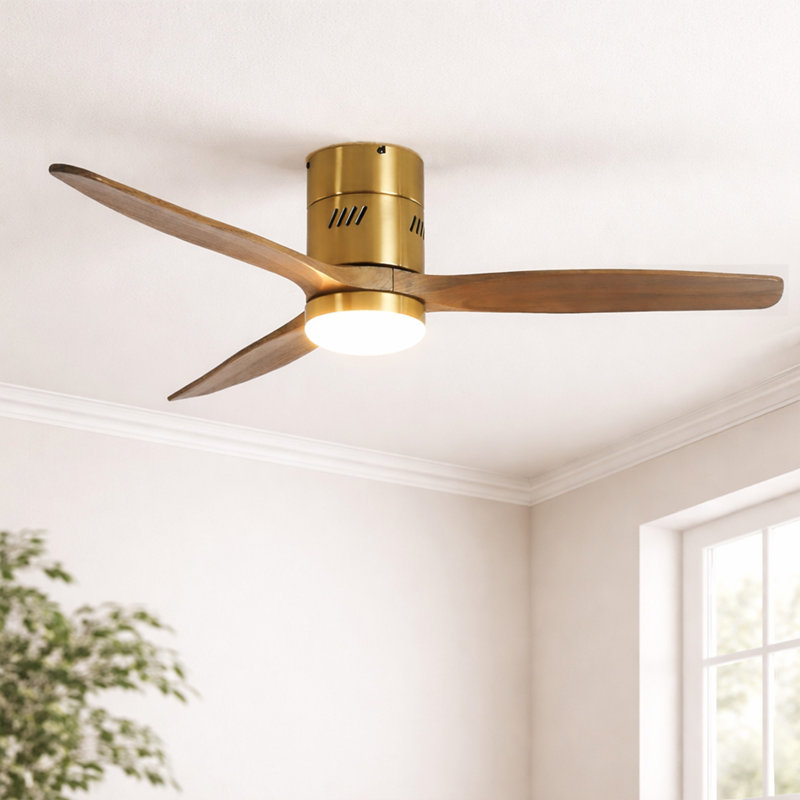 Ventilateur de plafond moderne à 3 pales de 52 po avec luminaire et télécommande AuraVista - montage encastré pour un design épuré et peu encombrant