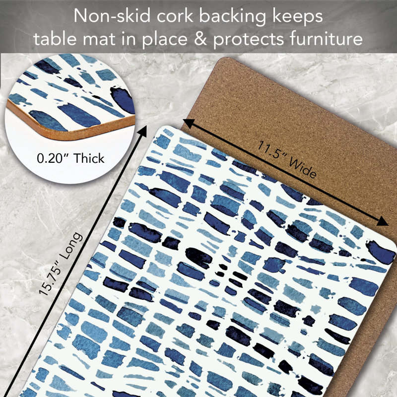 Indigo and White Wavy Lines Hardboard Placemats Set of 4