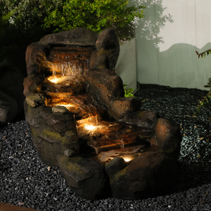 Arani Handcrafted Outdoor Weather Resistant Rock Fountain with Lights