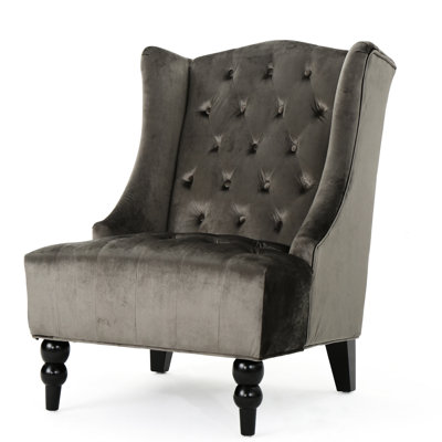 Hi-Back Club Chair - Grey Velvet Upholstery, Gentle Wingback, 27.87 In. Deep, Decoration For Living Stylish Wingback Design, 32.79 Wide, Home