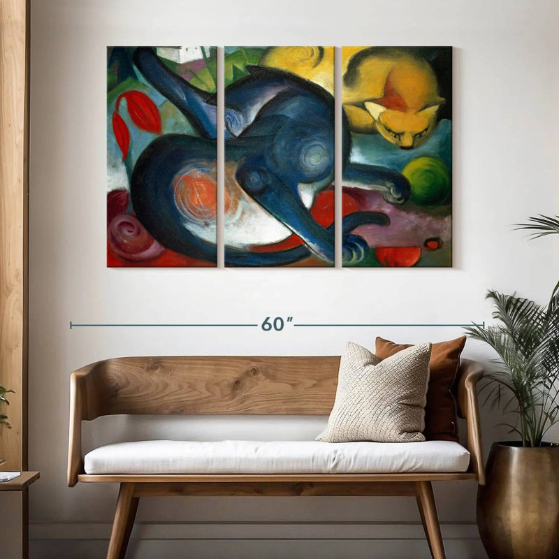 Brampt Two Cats Blue And Yellow 1912, 32" H x 50" W