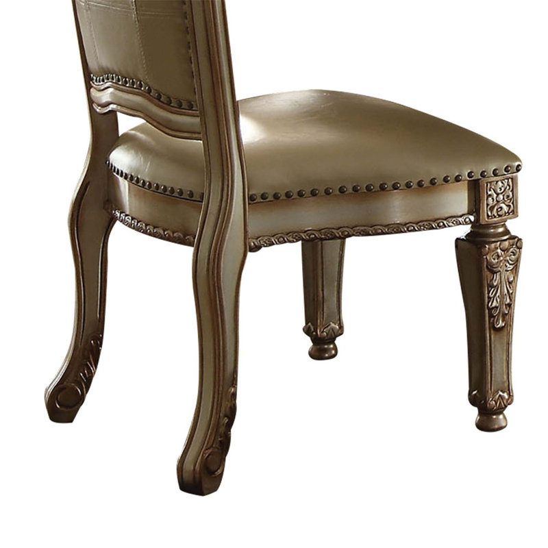 Gold Patina Wood Side Chair with Nailhead Trim