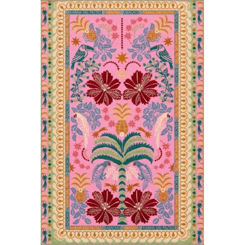 Tapis rose lavable à la machine à motif multicolore rose, Sous-tapis rectangulaire 5 pi 1 po x 7 pi 7 po inc